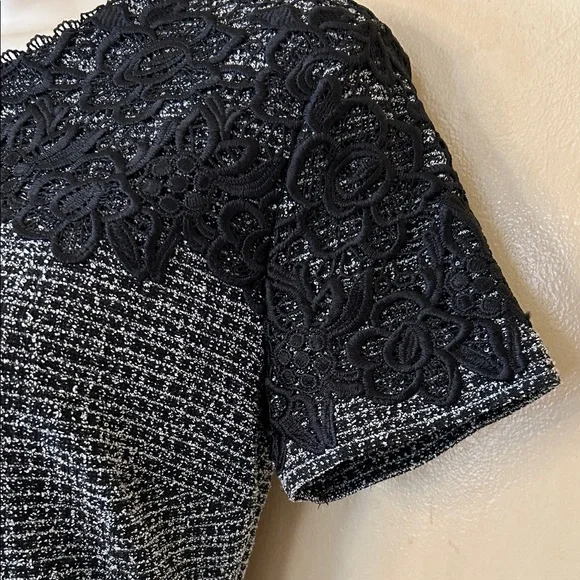 Karl Lagerfeld Black and Gray Tweed Lace-Trim Midi Dress size 2 - Picture 5 of 13